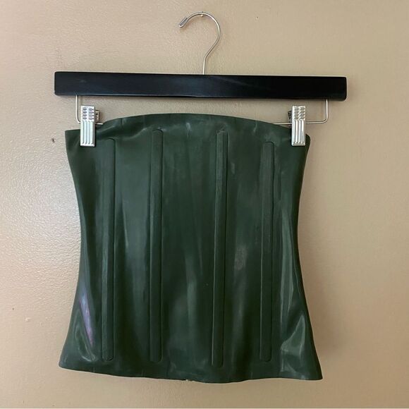 Miaou Libra Latex Corset Top Forest Green zipper boned FWRD Revolve $395 Sz L - Picture 6 of 10